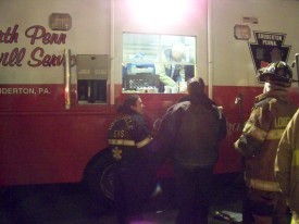Firefighter Agostini waiting in line for a hot drink. Photo courtesy of Coatesville Fire Dept.